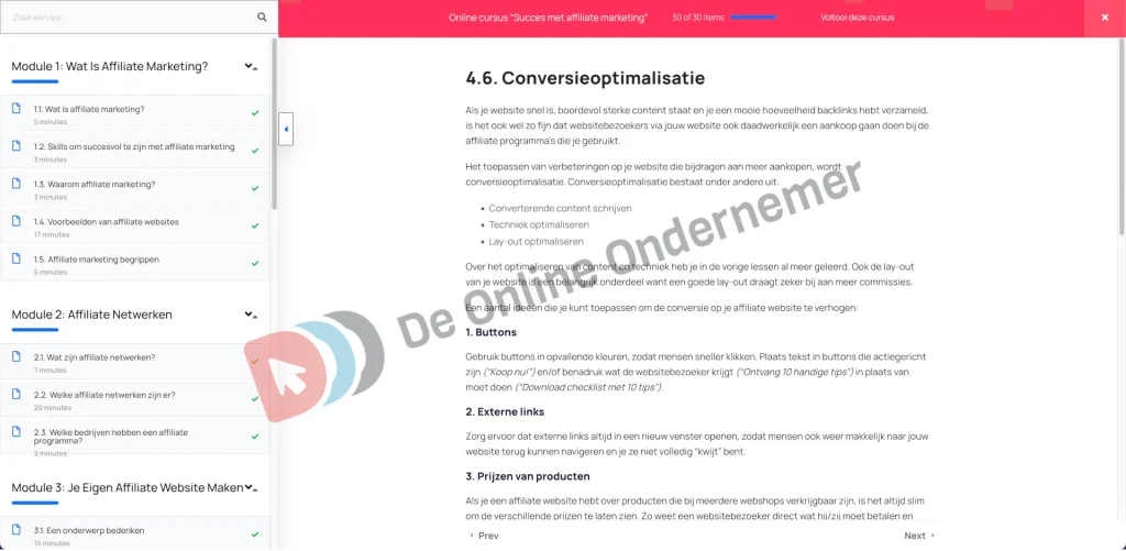 Succes met Affiliate Marketing - Module 4 Copyright DeOnlineOndernemer.nl